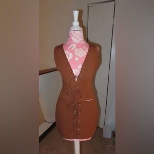 Zara Brown Lace-Up Dress with Deep V